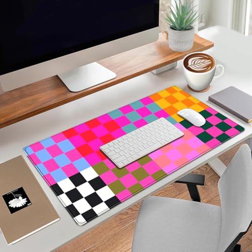 Checkered Desk Mat Pink Desk Matt for Desktop Desk Pad XXL Large Mouse Pad Deskmat Big Mousepad Keyboard Pad Mouse for Computer Cute Desk Accessories 31.5 X 15.7In - color: A6- Retro Checked
