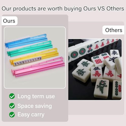 CAYOULR Colourful Mahjong Racks with Pushers Set of 4 Clear Acrylic Holders | Portable Mahjong Racks Convenient Rotating One-Piece Mahjong Pushers mahjong racks well-made sturdiness - color: Colourful