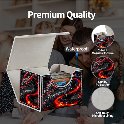 PU Leather Deck Box for MTG Commander Cards, Fits 100+ Double Sleeved Cards, Secure Magnetic Trading Card Storage Case for TCG CCG,Fiery Black Dragon - color: Fiery Black Dragon