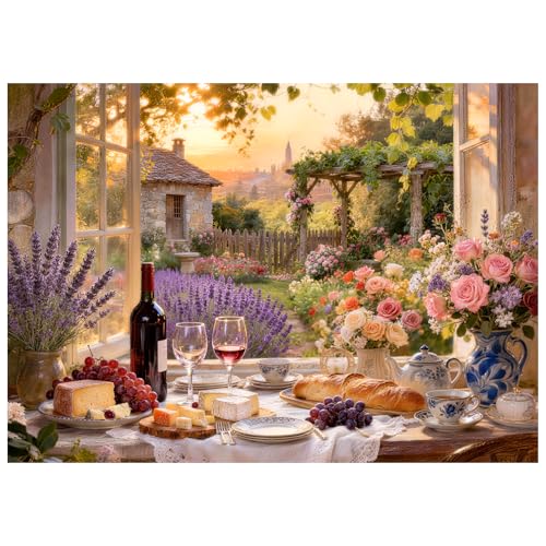 Cottage Garden Wine Puzzles for Adults 1000 Pieces,No Dust,27.6X19.7in | Challenging Puzzles for Family Game,Letters on Back,1:1 Poster,Serene Landscape Home Decor Gifts for Women Men Seniors - color: Cottage Garden Wine