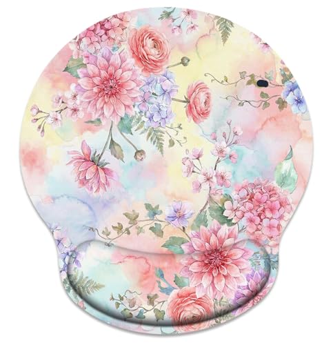 Britimes Ergonomic Mouse Pad with Wrist Support Pink Flowers Peonies Floral Non-Slip Rubber Base Mousepad for Home Office Gaming Working Computers Laptop Easy Typing & Pain Relief - color: Watercolor Floral