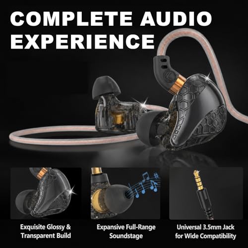 In Ear Monitor Headphones Dual Magnetic Dynamic Driver IEM with Mic, Black | Hybrid Banlance Armature with Dynamic in Ear Headphones IEM Earphones Gaming Earbuds - color: H89-Black