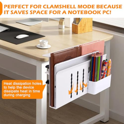 Desk Side Storage, Under Desk Laptop Mount, Table Side Hanging File Organizer, No Drill Clamp On Cable Management Tray, Laptop Holder with Magnetic Pen Holder for Office and Home - size: 1Tier-W