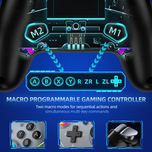 EJGAME Wireless Controller Compatible with Switch/Switch 2/PC/Steam Deck, Hall Effect Joysticks & Triggers/Wake-up/Turbo/RGB Light/Programmable/Dual Vibration,USB Bluetooth Adapter for PC (Black)