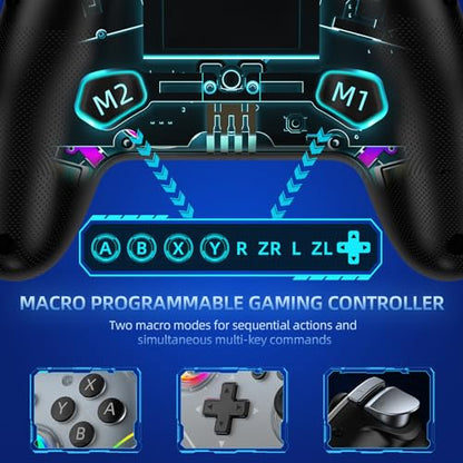 EJGAME Wireless Controller Compatible with Switch/Switch 2/PC/Steam Deck, Hall Effect Joysticks & Triggers/Wake-up/Turbo/RGB Light/Programmable/Dual Vibration,USB Bluetooth Adapter for PC (Black)