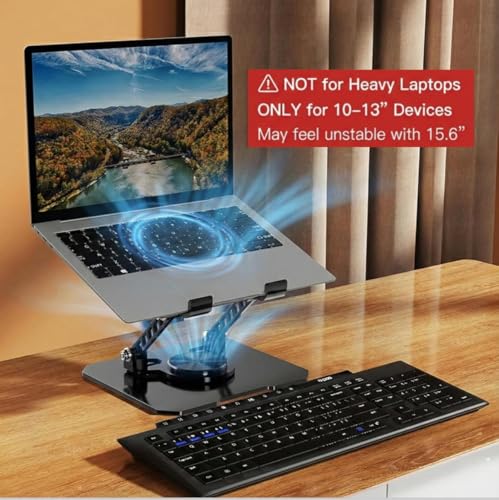 Black Cooling Stand for iPad & Small Laptops up to 13" – Turbo Fan, Adjustable Height & 360° Rotation | NOT for 15.6"–17" or Gaming Laptops | MacBook Air, Surface Pro, iPad Pro
