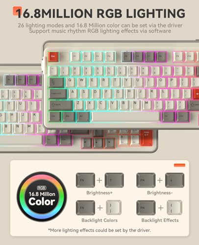 DAREU EK98pro Wireless Mechanical Keyboard,Tri-Mode BT/2.4GHz/USB-C Creamy Gaming Keyboard with Number Pad,Pre-lubed Linear Switches,Gasket Structure,Hot Swappable Custom,RGB Backlit for Win/Mac - color: Retro Beige