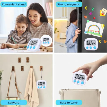 16 Packs Digital Timer Multi-Function Electronic Timers for Classroom Small Magnetic Countdown Stopwatch Mini Loud Alarm Stop Clock for Kitchen Cooking Games Meeting Study Work Baking Sports Office