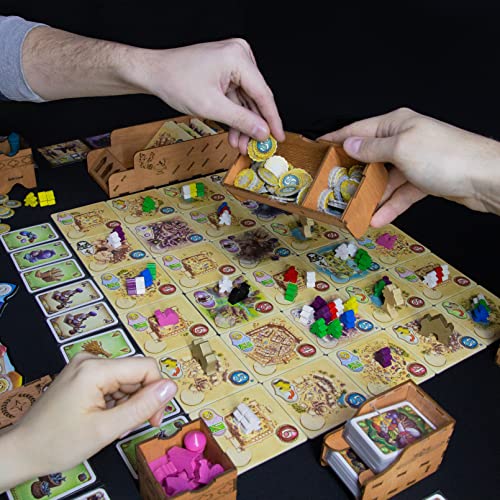 SMONEX Organizer Insert Compatible with Five Tribes and All Expansions - Ideal Board Game Organizer for Vertical Storage - Laser Engraved Insert Suitable for the 5 Tribes Board Game