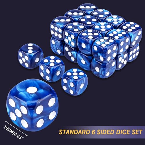 24 of Pack 16MM 6 Sided Dice Set,Pearl Pattern D6 Game Dice Set, 6 Sided Standard Dices for Yahtzee, Bunco or Teaching Math,with Portable Dice Pouch(Blue Pearl) - color: 16mm Blue Pearl