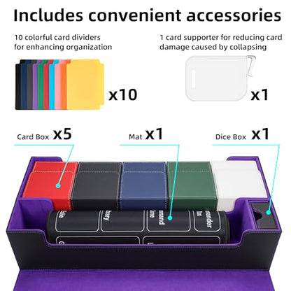 AFIING MTG Deck Box 6 In1 with MTG Playma,Premium Card Storage Box with 5 Pcs MTG Deck Box Holds 2400+ Trading Cards, Large TCG Card Deck Case for Magic Yugioh Sports Cards (Black&Purple) - color: Set Black Purple