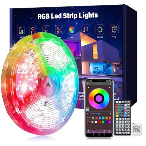 Ledagic 50 ft LED Lights for Bedroom (1 Roll of 50ft) Led Lights | Music Sync RGB Led Strip Lights with Remote App Control, Color Changing Led Lights for Room Home Kitchen Party Decor - size: 50ft