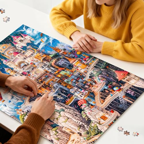 1000 Piece Jigsaw Puzzle for Adults Fantasy Castle Dust-Free Thick HD Board | ROSE RAIN Premium with letters on back, colorful fantasy castle cityscape art, challenging for family game nights and gifting - color: Castle Cityscape