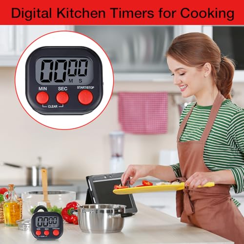 Leumoi 24 Pack Multi-Function Digital Timers with Magnetic Back, Large LCD Display, Loud Alarm, Count up & Countdown, Memory Function for Cooking, Classroom, Study, Exercise & Work(Black and Red) - color: Black and Red