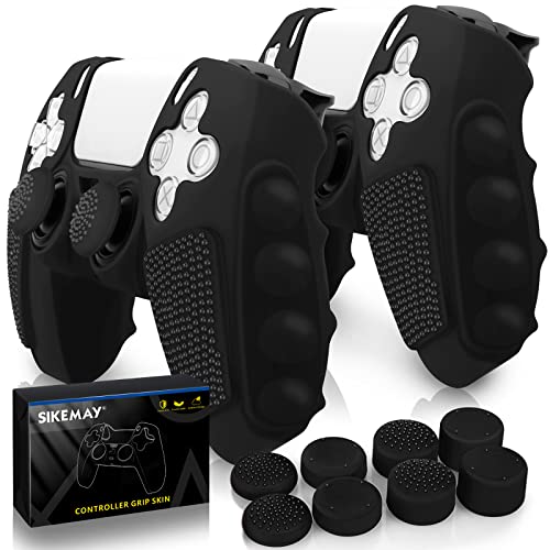 SIKEMAY Anti-Slip PS5 Controller Skin, Soft Thicken Non-Slip Studded Silicone Gel Grip Protective Cover Case for PlayStation 5 Controller Grip, 2 Pack with 8 x Thumb Grip Caps - color: Black