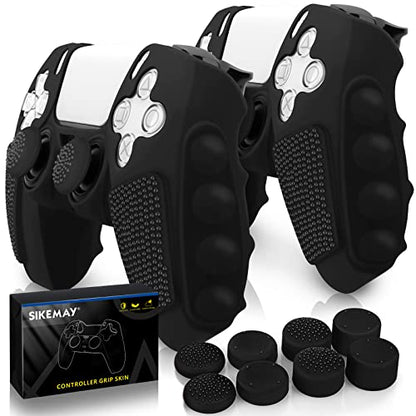SIKEMAY Anti-Slip PS5 Controller Skin, Soft Thicken Non-Slip Studded Silicone Gel Grip Protective Cover Case for PlayStation 5 Controller Grip, 2 Pack with 8 x Thumb Grip Caps - color: Black