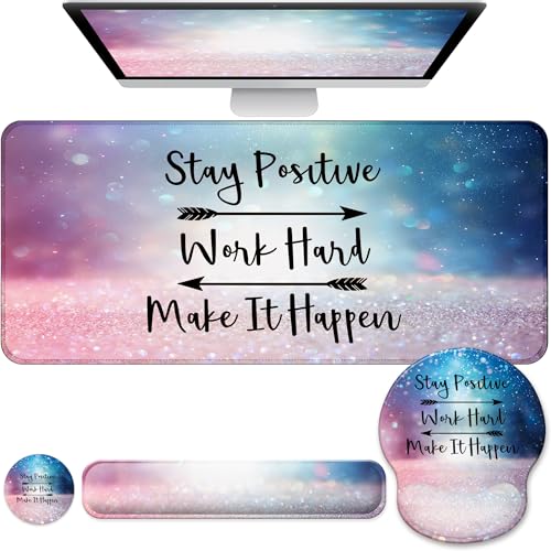 Desk Mat Set + Keyboard and Mouse Pad with Wrist Rest Support,4-in-1 Large Mousepad Computer Mats for Desktop Home & Office-Glitter Pink Blue - color: B3-Glitter Pink Blue