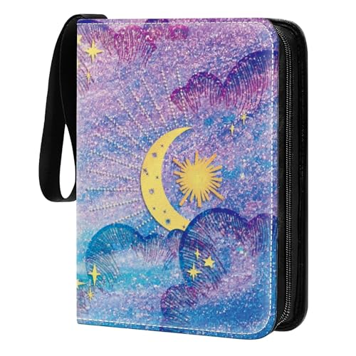 Card Binder 400 Pockets, 50 Sleeves Large Binder Trading Cards Holder 4 Pocket, Storage Organizer, Album Folder Case Protector Collector Gift Purple Star Moon - color: Purple Star Moon, size: 4 Pocket