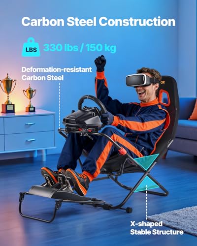 VEVOR Portable Racing Wheel Stand, Foldable & Adjustable Steering Sim Wheel Stand, 18.5 in Seat Inner Width, Compatible with Logitech G923/G920/G29, Thrustmaster T248P, Fanatec, Hori, Mad Catz, Black - size: Portable Cockpit