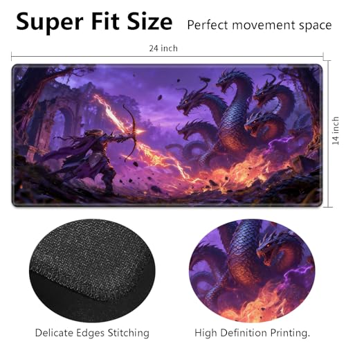 MTG Playmat 24" x 14" with High Elastic Rubber Base Non-Slip Rubber HD Fade-Resistant Printing Durable TCG Gaming for Card Games Desk Mat & Mouse Pad, Elf Archer Vs Hydra Fantasy Battle - color: Elf Archer Vs Hydra Fantasy Battle, size: 24" x 14"