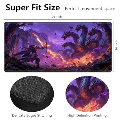 MTG Playmat 24" x 14" with High Elastic Rubber Base Non-Slip Rubber HD Fade-Resistant Printing Durable TCG Gaming for Card Games Desk Mat & Mouse Pad, Elf Archer Vs Hydra Fantasy Battle - color: Elf Archer Vs Hydra Fantasy Battle, size: 24" x 14"