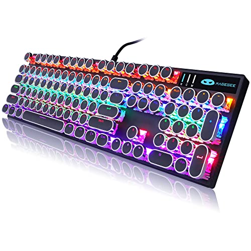 Camiysn Typewriter Style Mechanical Gaming Keyboard, Black Retro Punk Gaming Keyboard with RGB Backlit, 104 Keys Blue Switch Wired Cute Keyboards, Round Keycaps for Windows/Mac/PC - color: Black (Circle)