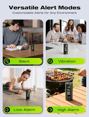 MASHI Portable Visual Digital Timer with Silent Mode and Vibration Alarm | Offers 100% silent operation,discreet vibration mode,and 3 volume levels up to 90dB for quiet offices,libraries,or kitchens.
