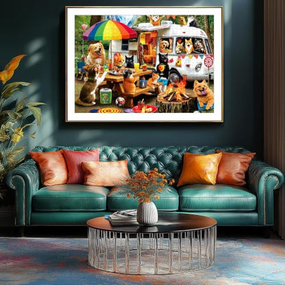 500 Piece Jigsaw Puzzles for Adults Funny Cats and Dogs Camping Adventure Adult Puzzles with Letters on Back Animal RV Campfire Scene Family Relax Puzzle for Seniors 23x15 Inch - color: Cats and Dogs