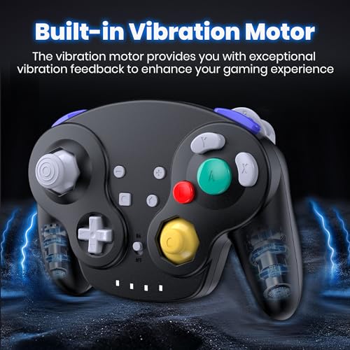 Wireless GameCube Controller for NGC Console, 2.4 GHz Receiver, Black | (Built-in Vibration) (Rechargeable) (Analog Triggers / Stick) (Plug and Play) - color: NGC Receive Black