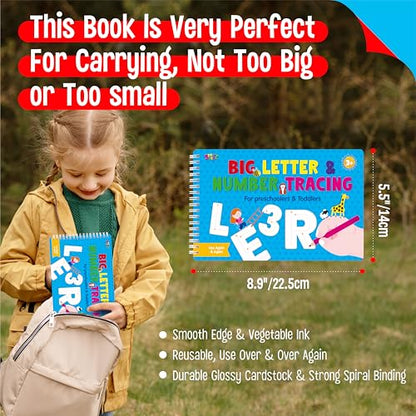 SpriteGru Letter & Number Tracing Pad, 30 Pages Alphabet ABC and 123 Handwriting Book, Reusable & Erasable Pen Control Practice Montessori Autism Educational Fine Motor Toddler Learning Toys - style: Letter & Number