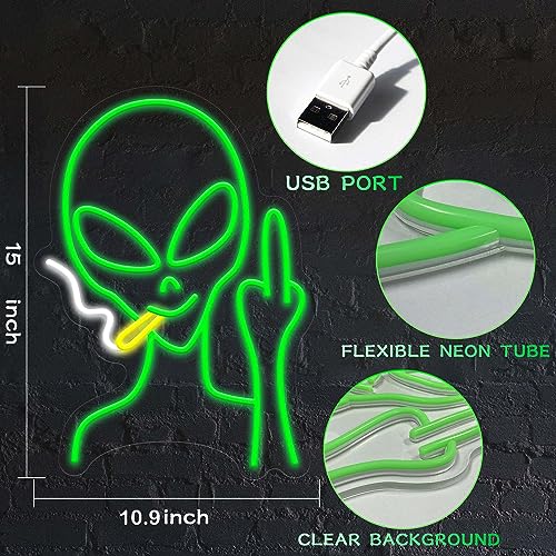 Green Alien Neon Signs, Dimmable LED Neon Signs for Wall Decor Bedroom Man Cave Game Room Home Bar Party Decor, LED Alien Neon Light for Kids Birthday Gift (Green Alien) - style: Green Eyed Alien