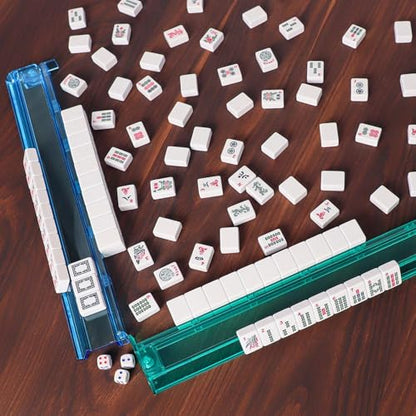 ZGME American Mahjong Set,166 White Tiles with Blue Rectangular Bag and Accessories,4 All-in-One Mahjong Racks with Pushers,Complete Western Mahjong Set - color: Blue