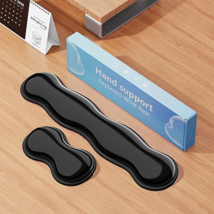 MOKURU Gel Keyboard and Mouse Wrist Rest Set, Comfort Ergonomic Wrist Support, for Wrist Pain Relief, Computer Keyboard Wrist Rest (Black) - color: Black