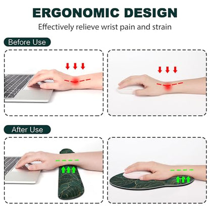 Ergonomic Mouse Pad with Wrist Rest and Keyboard Wrist Rest, Mousepad and Wrist Rest for Computer Keyboard, Pain Relief, Non-Slip Base, Mouse Pad Wrist Support for Gaming, Office, Green Palm Leaf - color: Green Palm Leaf