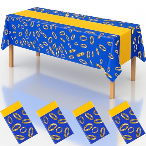 4Pcs 2in1 Gold Ring Birthday Party Decorations Tablecloth, 54" x 108" Table Cloth Disposable Rectangle Plastic Table Cover for Kids Baby Shower Party Supplies - color: Ring, size: 4 Pack