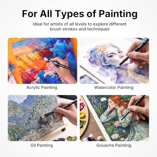 Nicpro 30pcs Paint Brush Set for Acrylic Painting, Oil, Watercolor, Gouache | 10 Shapes No Shedding Firm Synthetic Bristles with Palette Knife & Canvas Roll, Professional Painting Supplies for Artists - color: Black-blue