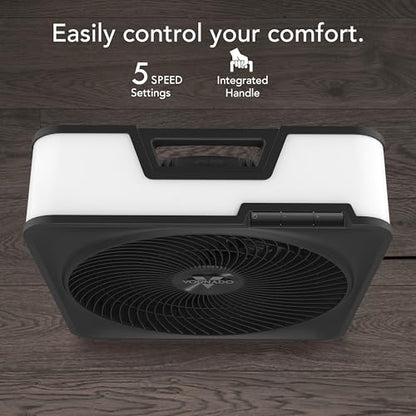 Vornado Model 80 High Velocity Box Fan, 20 Inch, 5 Speeds, Powerful Airflow | Removable Grille, Whole Room Air Circulation, Targeted Cooling, Cord Storage, Durable Floor Fan, Ice White - size: Model 80
