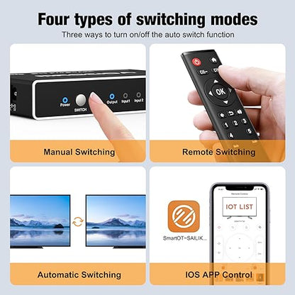 Mrocioa 8K HDMI 2.1 Switch 5 in 1 Out with Universal Remote/iOS App, HDMI Switch 4K 120Hz, Support ARC eARC, Res Adjust, HDCP2.3, HDR, ALLM/VRR, CEC, Dolby, for PS5, Xbox Series X, Applt TV, Fire TV