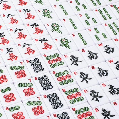 YMI Chinese Mahjong Set, “Aureum Spring” with 146 Tiles | A practical, portable Chinese Mahjong set with 146 tiles, dice, and wind indicator. Champagne vinyl case with gold accents. - color: Apple Green