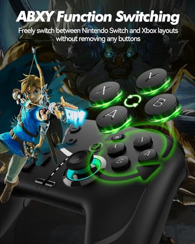 Switch Wireless Controller, Game Controller, Switch Pro Gamepad, 4 vibration modes, 3 turbo modes, compatible iPhone/Android/Phone/PC/Steam/Mac/iOS/iPad/TV with programming/turbo/motion/wake-up/RGB - color: black