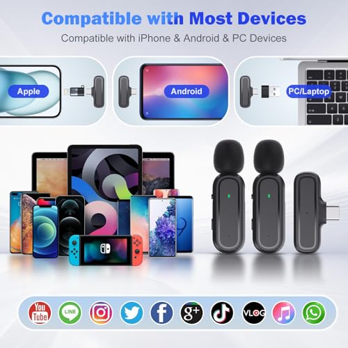 Wireless Lavalier Microphone, 2 Mini Mics with Charging Case, 42H, 65ft | USB-C Clip-On Mic for iPhone iPad Android PC, Noise Reduction, Ideal for Vlogging TikTok YouTube Video Recording Interview