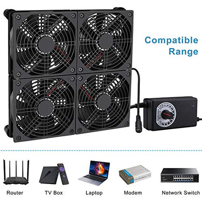 GDSTIME Router Cooling Fan with AC Plug Speed Control for ASUS GT/RT-AC5300 | Big Airflow, 4x 120mm Fans (240x240mm), High Performance Cooler Cooling Pad, for Laptop, Mini PC, TV Box, Xbox, Amplifiers