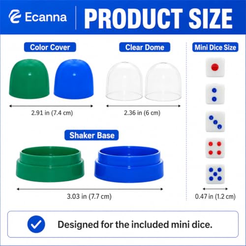 2 Pack Dice Cups with Lids, 12 Dice, Blue and Green Shaker Set | 2 color-coded shakers with clear domes and 12 dice for cleaner, easier rolling at home, school, or on the go.