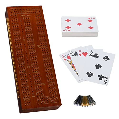 WE Games 3 Player Wood Cribbage Set - Easy Grip Pegs and 2 Decks of Cards Inside of Board - Walnut Stained - color: Walnut Stain