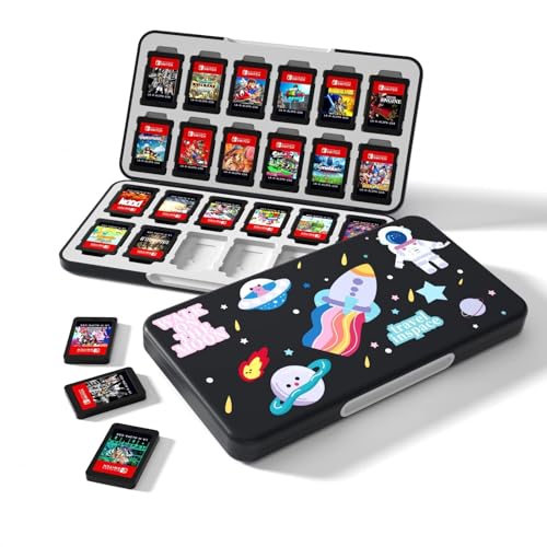 NANANINO Switch Game Case 24 Slots, Hard Shell Game Card Holder with Magnetic Closure, Portable Waterproof Switch Game Storage for Switch OLED, Lite & Switch 2 Travel Carry - color: Astronaut