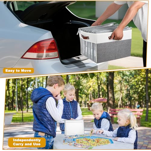 Large Board Game Storage Box with 6pcs Double-Layer B4 Zipper Bags, Board Game Organizer with Clear Window and DIY Label,Game Storage Containers for Office Supplies,Puzzles,Building Blocks,Craft