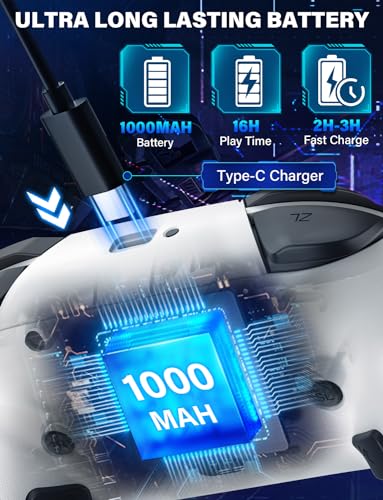ZRZLMVP Switch Controllers Wireless for Nintendo Switch/OLED/Lite/Switch 2 | 1000mAh Switch Pro Controller Rechargeable, Switch Control with Turbo, Vibration, 6 Axis Gyro, Wake Up, 9 Colors LED Light - color: White
