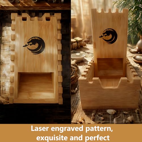 Bamboo Dice Tower, DND Dice Roller, Foldable Die Roller Castle | Magnetic Dice Tower for Dungeons and Dragons, Board Game, D&D Tabletop Game and RPG Games - style: Tower