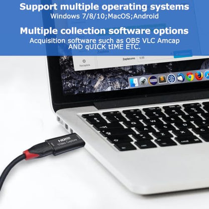 4K Video Capture Card, Cam Link Card Game Capture Card Audio Capture Adapter HDMI to USB 2.0 Record Capture Device for Streaming, Live Broadcasting, Video Conference, Teaching, Gaming(Black)