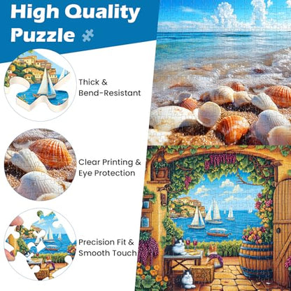 2 Pack 300 Pieces Puzzle for Adults,Beach Puzzle Vineyard Jigsaw Puzzles 300 Pieces for Adults Kids Seniors Recycled Cardboard Puzzles Challenging Game Home Decor Birthday Party Gift - style: Beach Vineyard